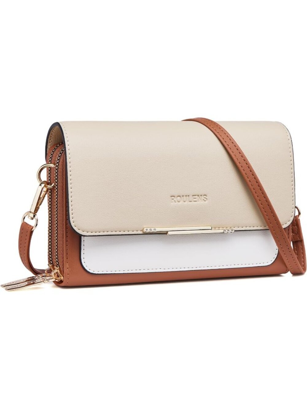 Roulens Women's Beige Leather Crossbody Shoulder Handbags with Credit Card Slots